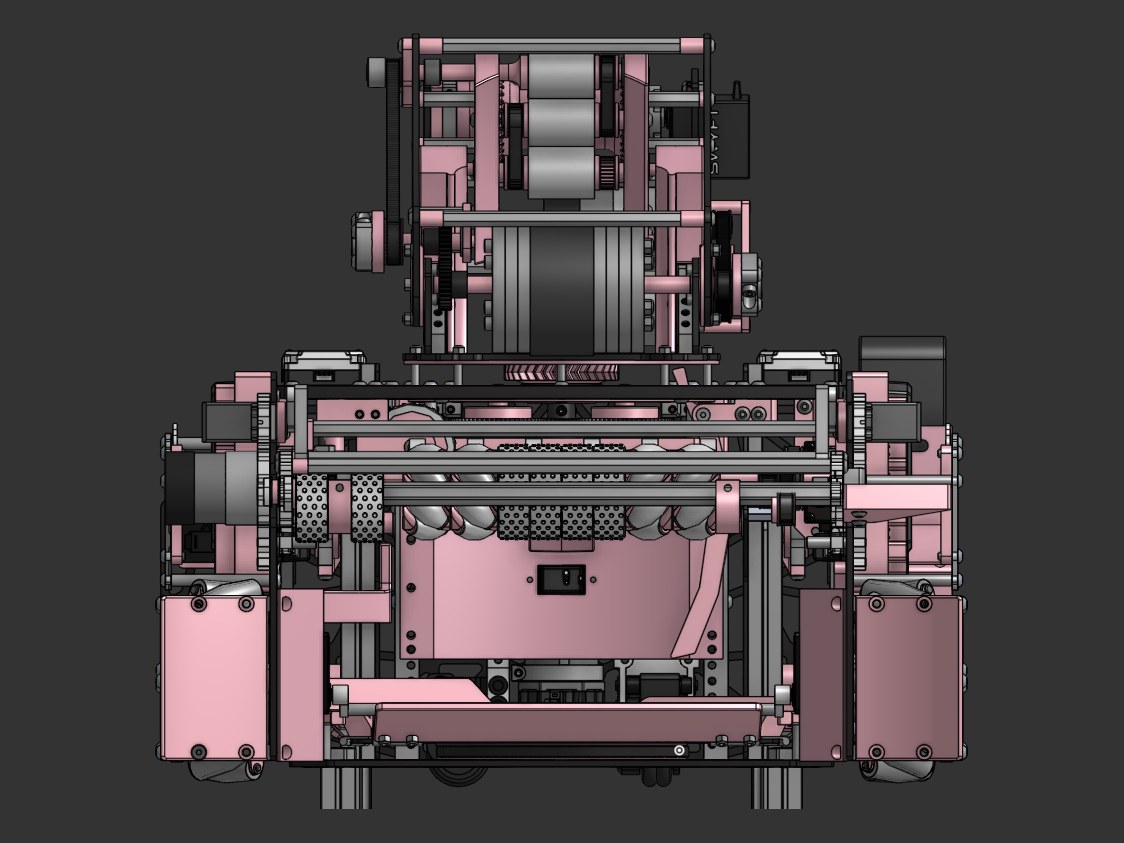 Front-view CAD render of Runtime Terror's offseason robot